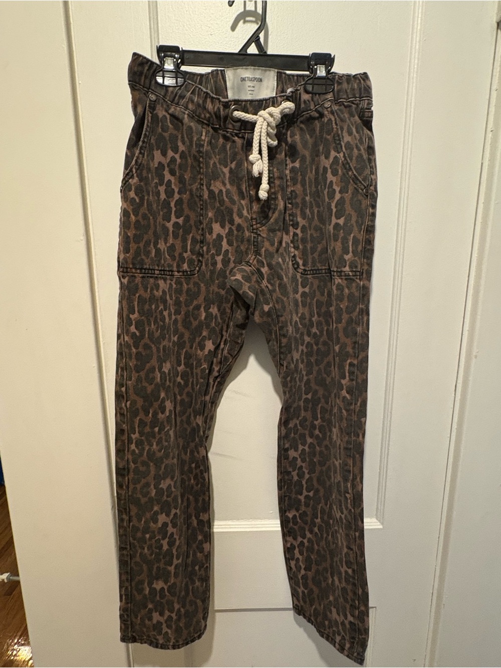 One Teaspoon Leopard Print Denim Drawstring Jogger